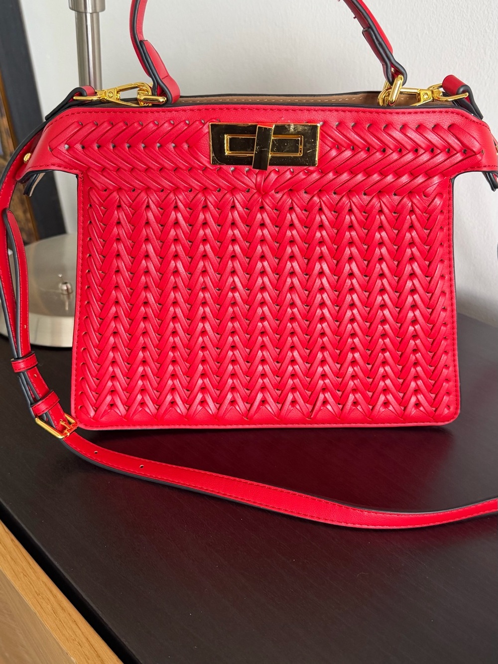 Verano Hill Woven Red Top-Handle Crossbody Bag with Gold Hardware